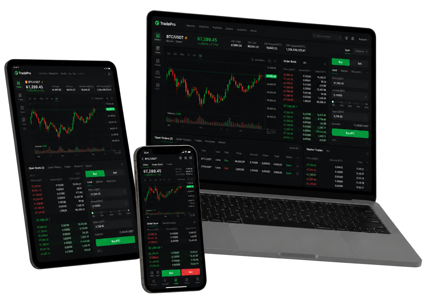 TradeVanta trading terminal on laptop, tablet and phone